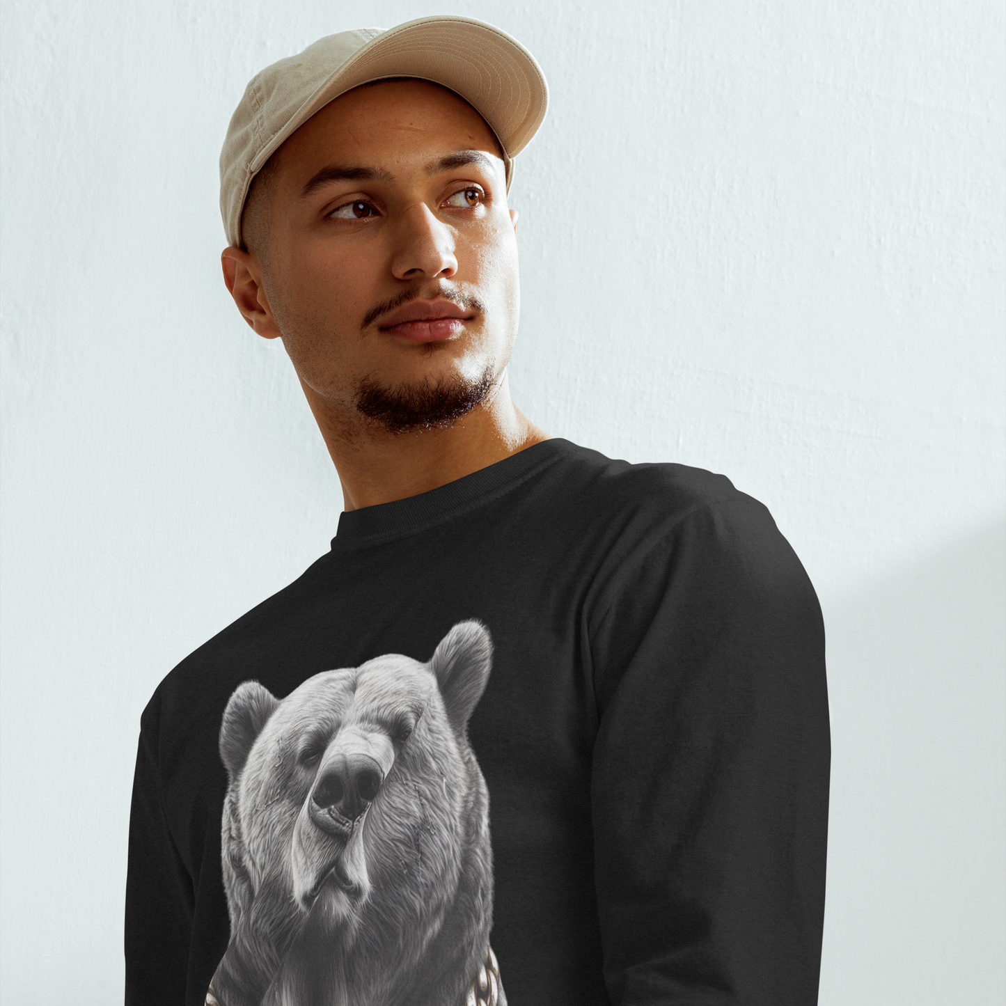 Garment-dyed heavyweight long-sleeve shirt, Unisex, Cali Grizzly Bear