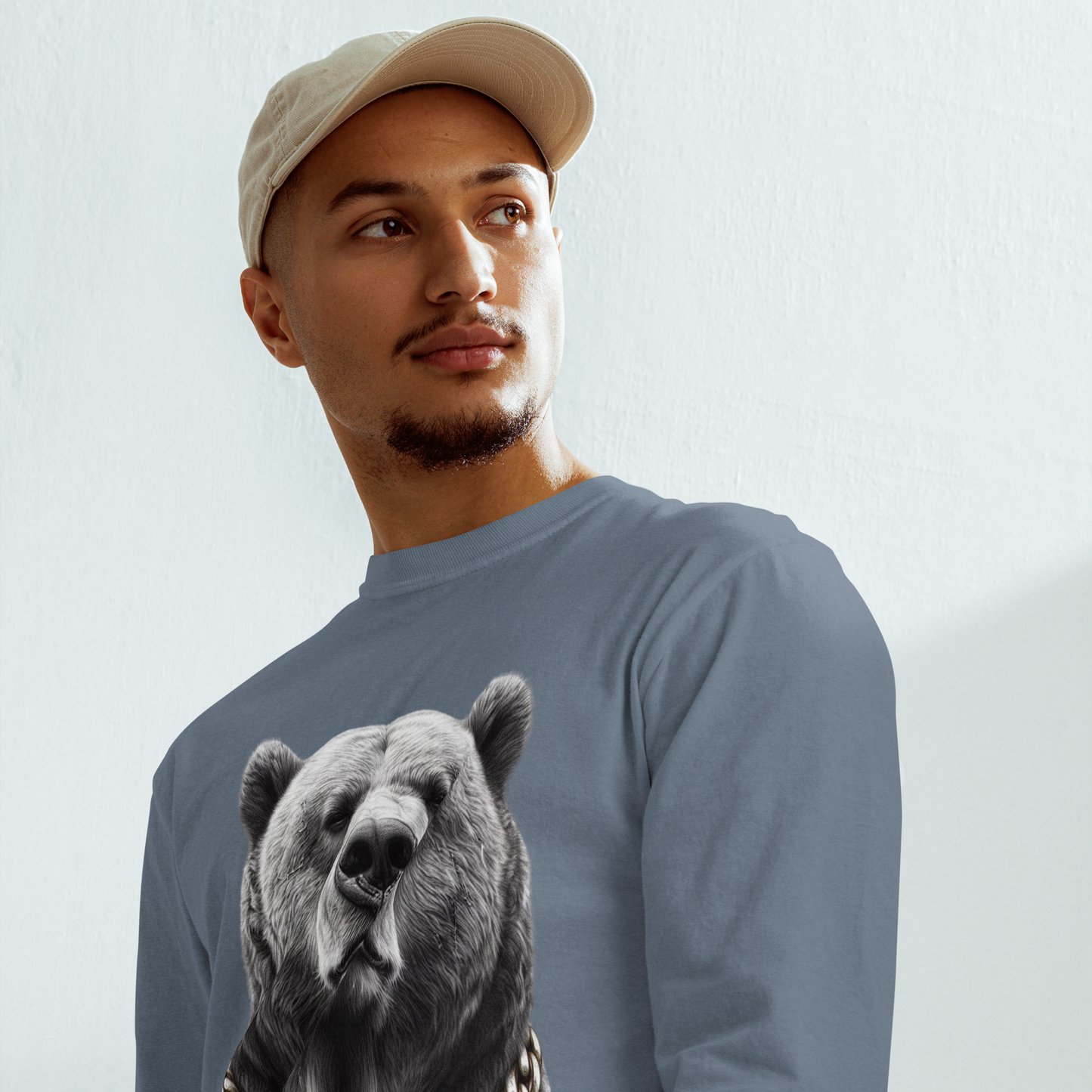 Garment-dyed heavyweight long-sleeve shirt, Unisex, Cali Grizzly Bear