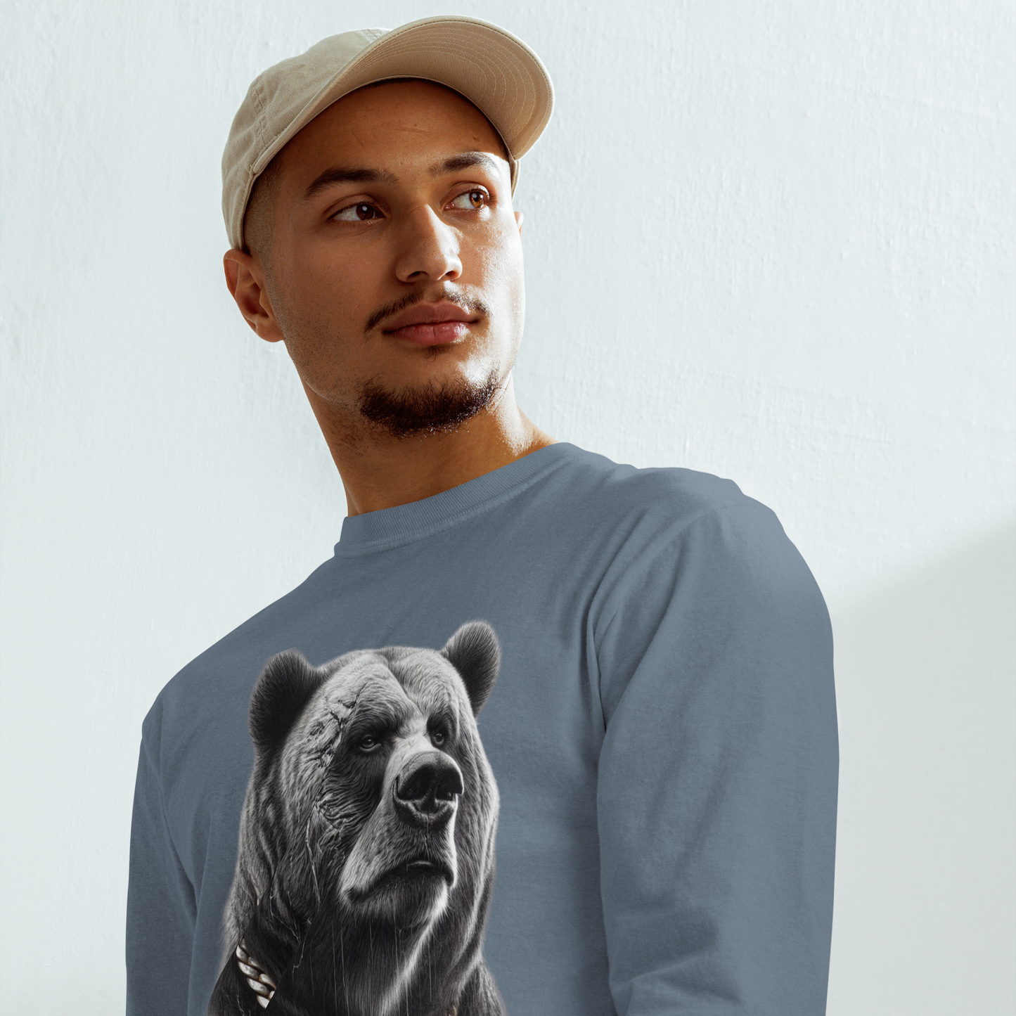 Garment-dyed heavyweight long-sleeve shirt, Unisex, Cali Grizzly Bear 2.0