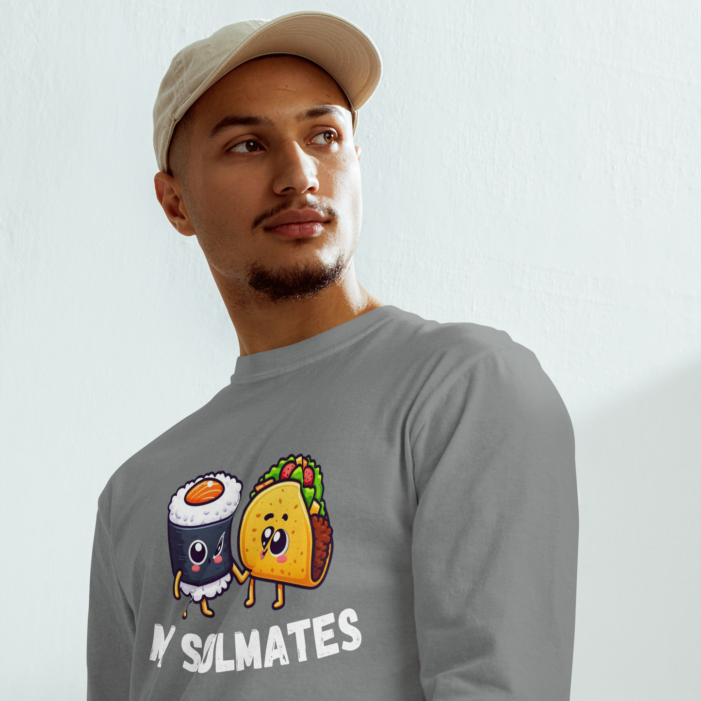 Garment-dyed heavyweight long-sleeve shirt, Unisex, Sushi and Taco My Soulmates_white letters