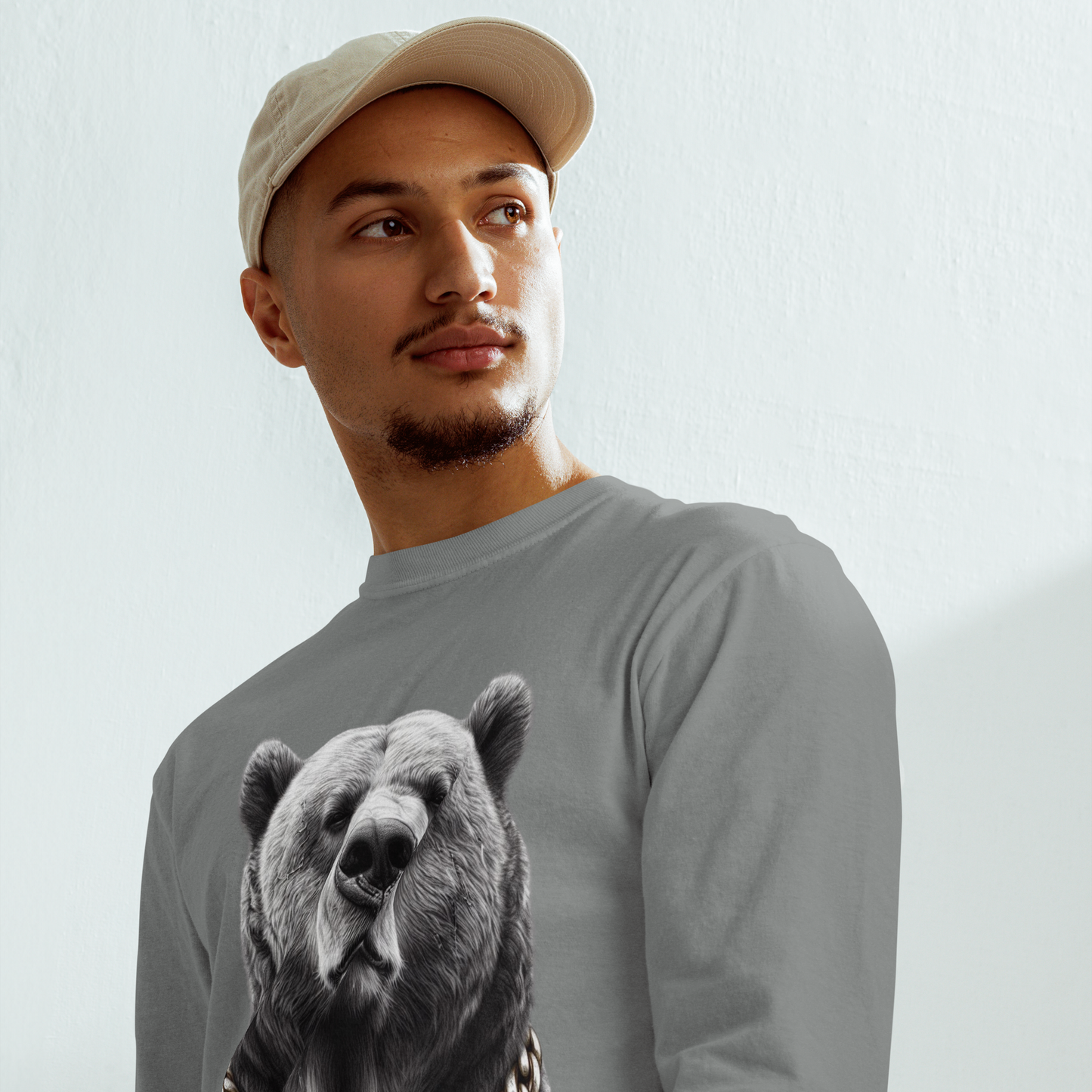 Garment-dyed heavyweight long-sleeve shirt, Unisex, Cali Grizzly Bear