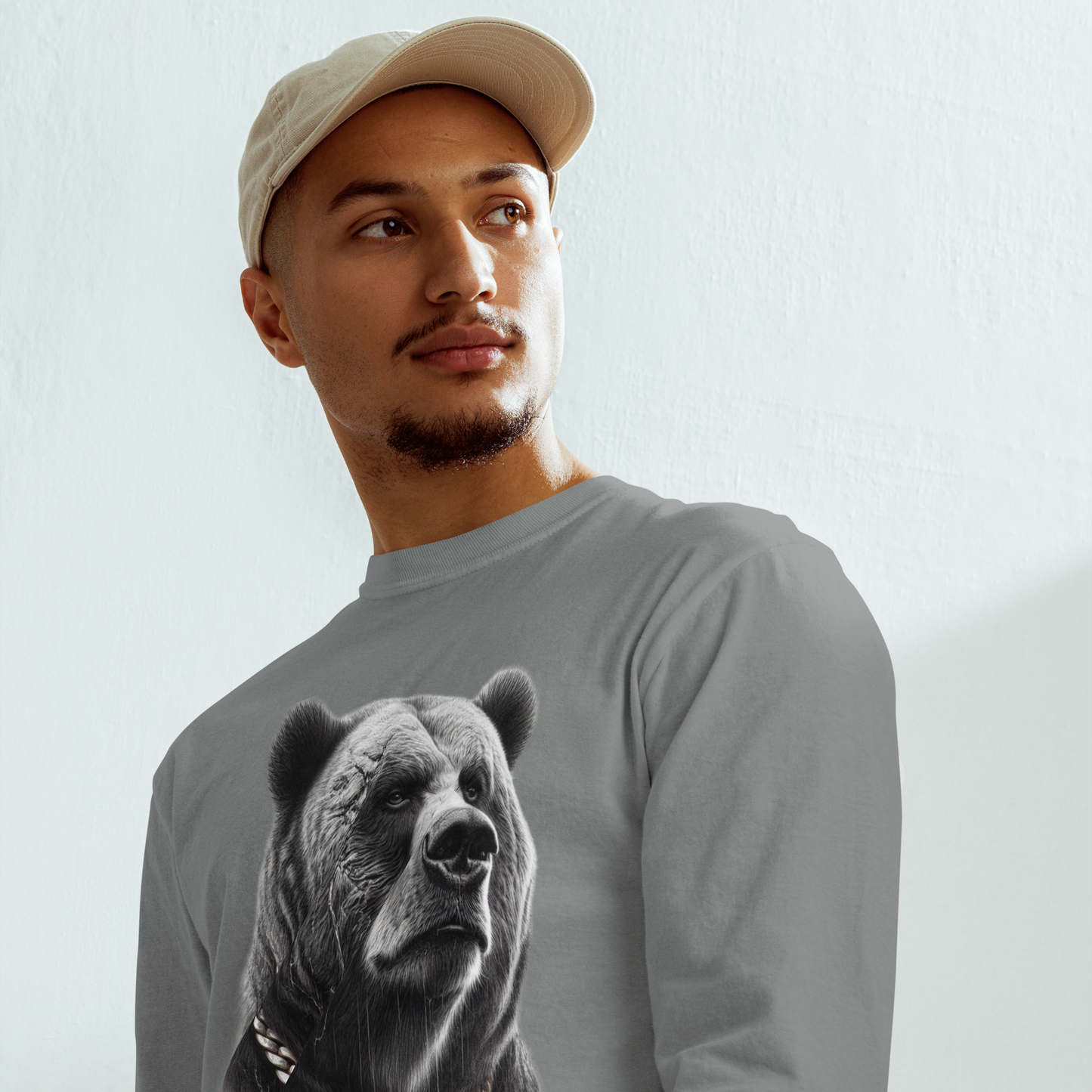 Garment-dyed heavyweight long-sleeve shirt, Unisex, Cali Grizzly Bear 2.0