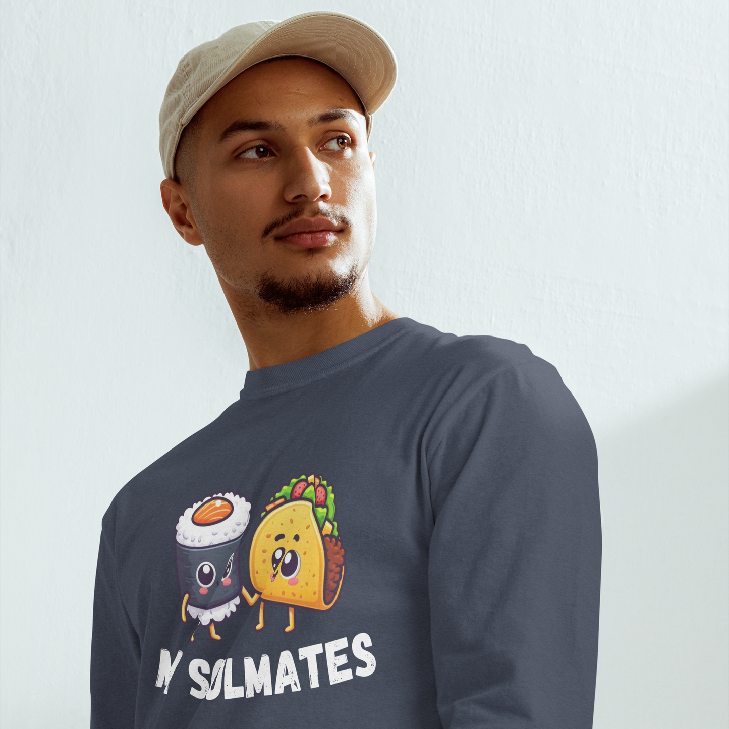 Garment-dyed heavyweight long-sleeve shirt, Unisex, Sushi and Taco My Soulmates_white letters