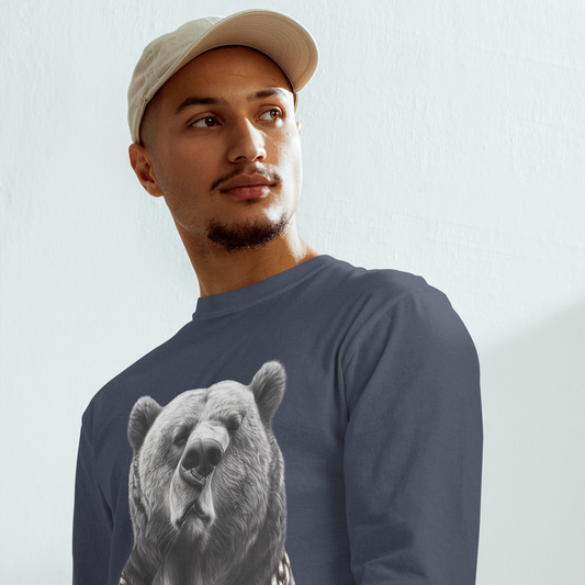 Garment-dyed heavyweight long-sleeve shirt, Unisex, Cali Grizzly Bear