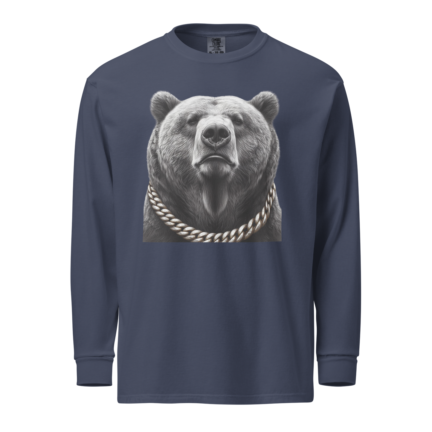 Garment-dyed heavyweight long-sleeve shirt, Unisex, Cali Grizzly Bear