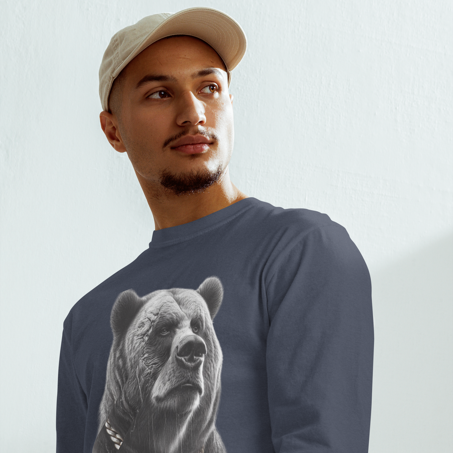 Garment-dyed heavyweight long-sleeve shirt, Unisex, Cali Grizzly Bear 2.0