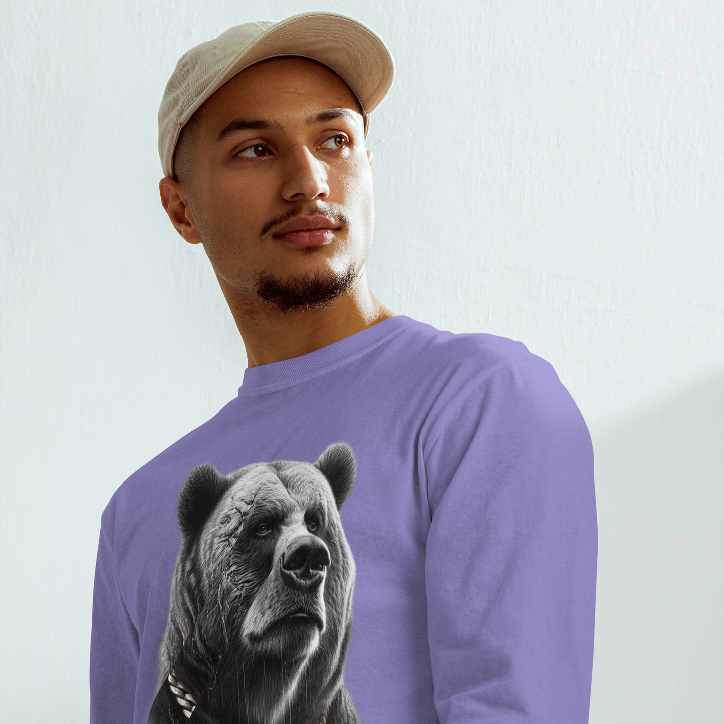 Garment-dyed heavyweight long-sleeve shirt, Unisex, Cali Grizzly Bear 2.0