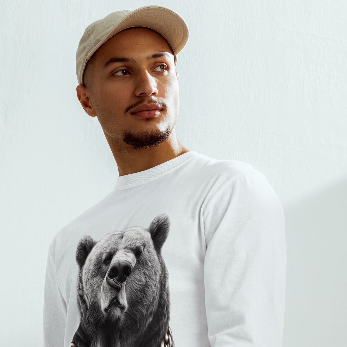 Garment-dyed heavyweight long-sleeve shirt, Unisex, Cali Grizzly Bear