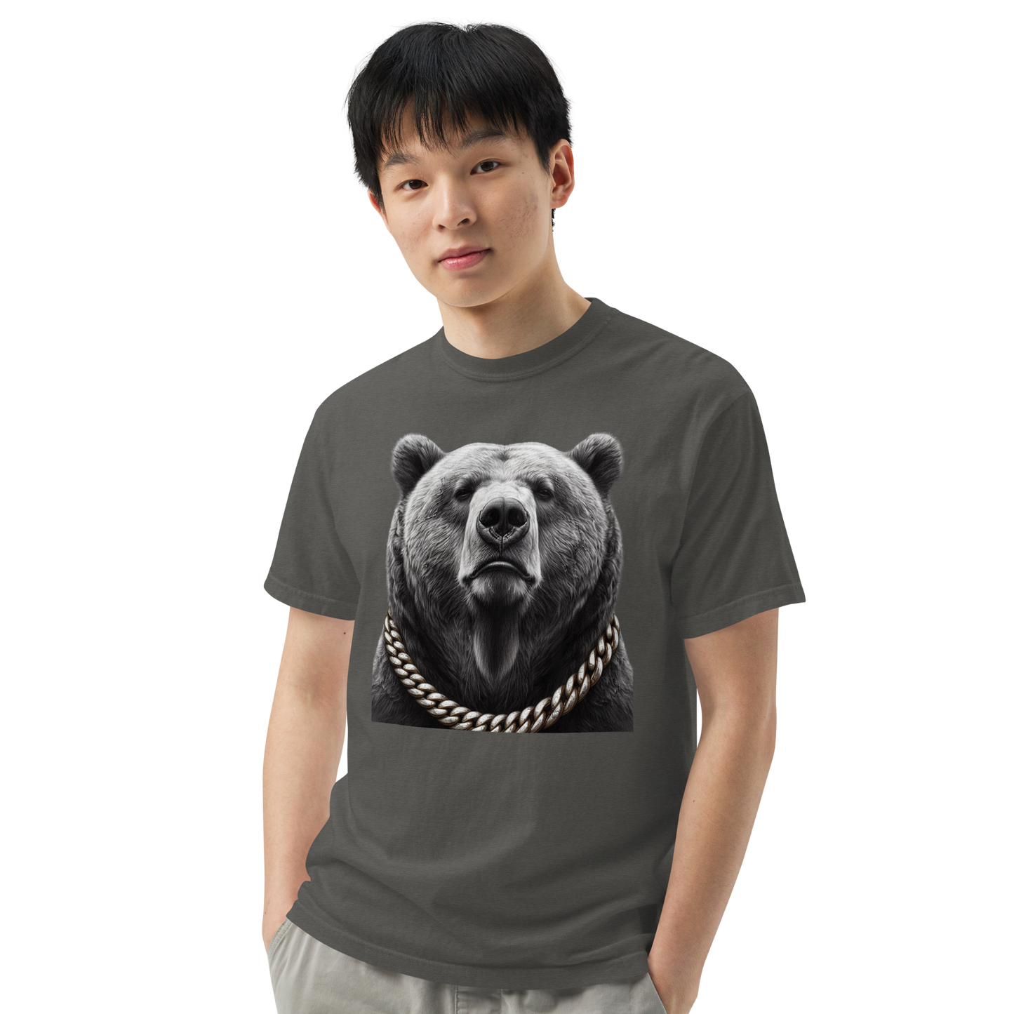 Men's garment-dyed heavyweight t-shirt, Cali Grizzly Bear