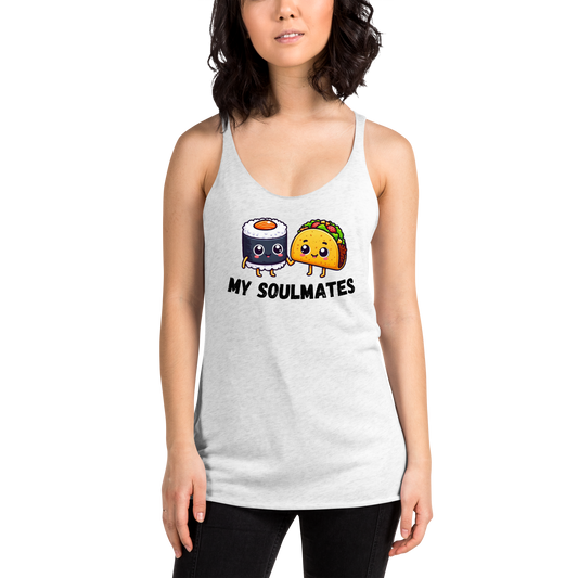 Women's Racerback Tank, Sushi and Taco My Soulmates_black letters