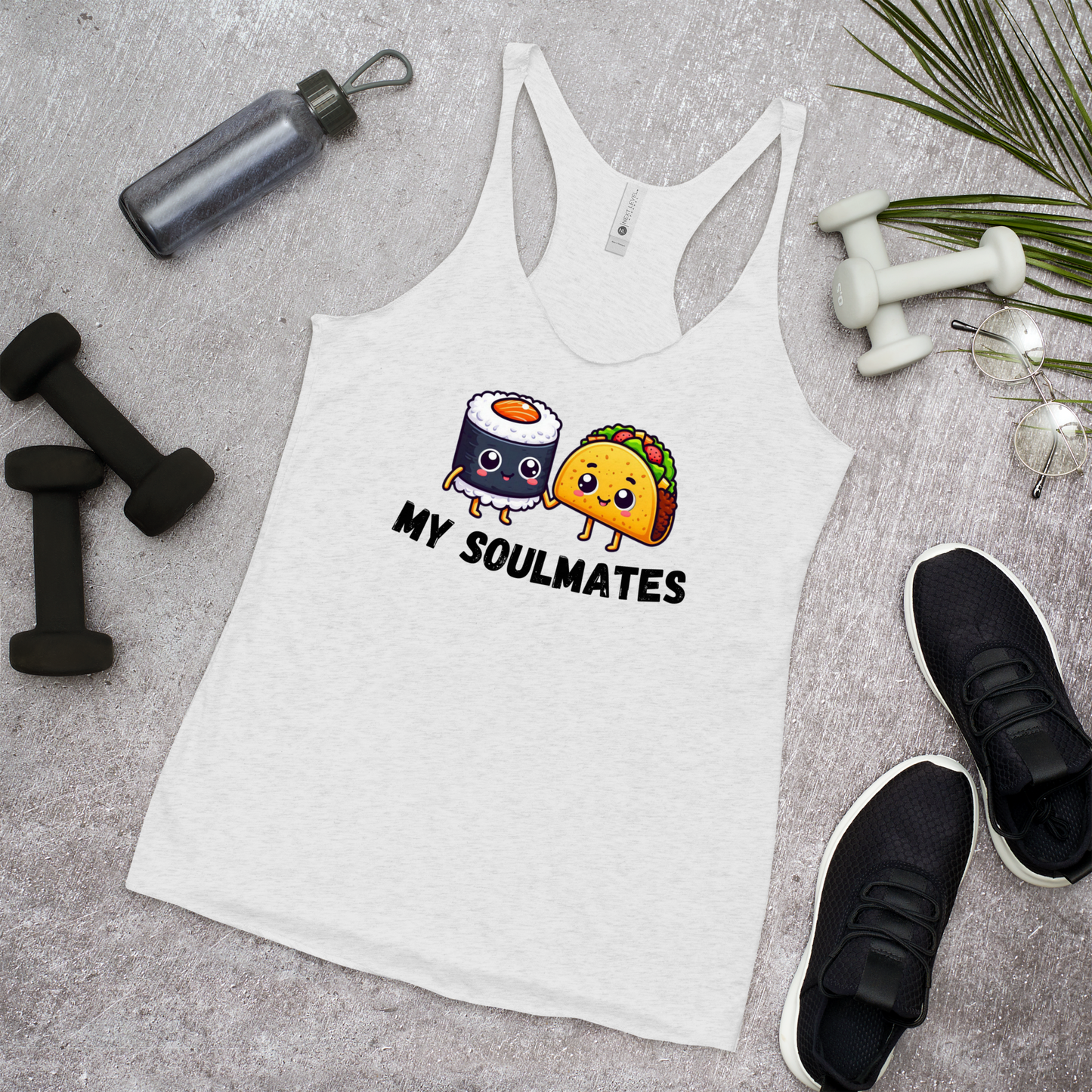 Women's Racerback Tank, Sushi and Taco My Soulmates_black letters