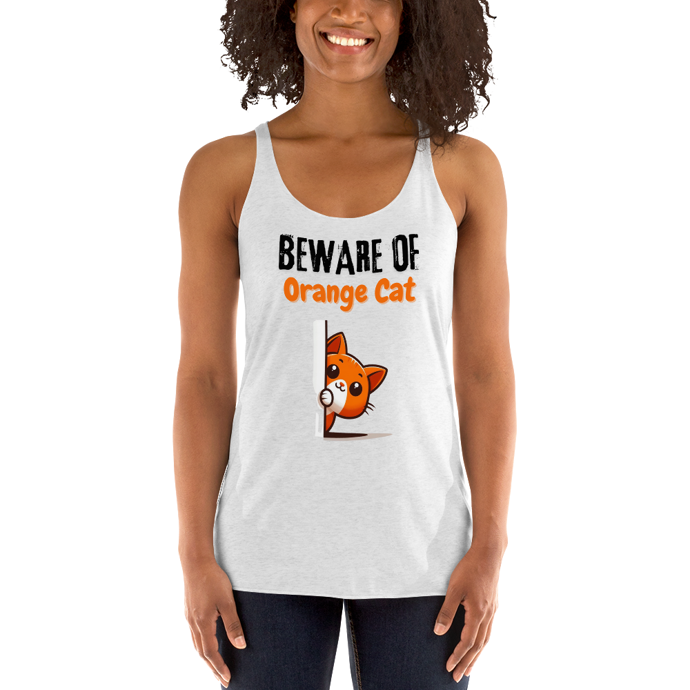 Women's Racerback Tank, Beware of Orange Cat_black letters