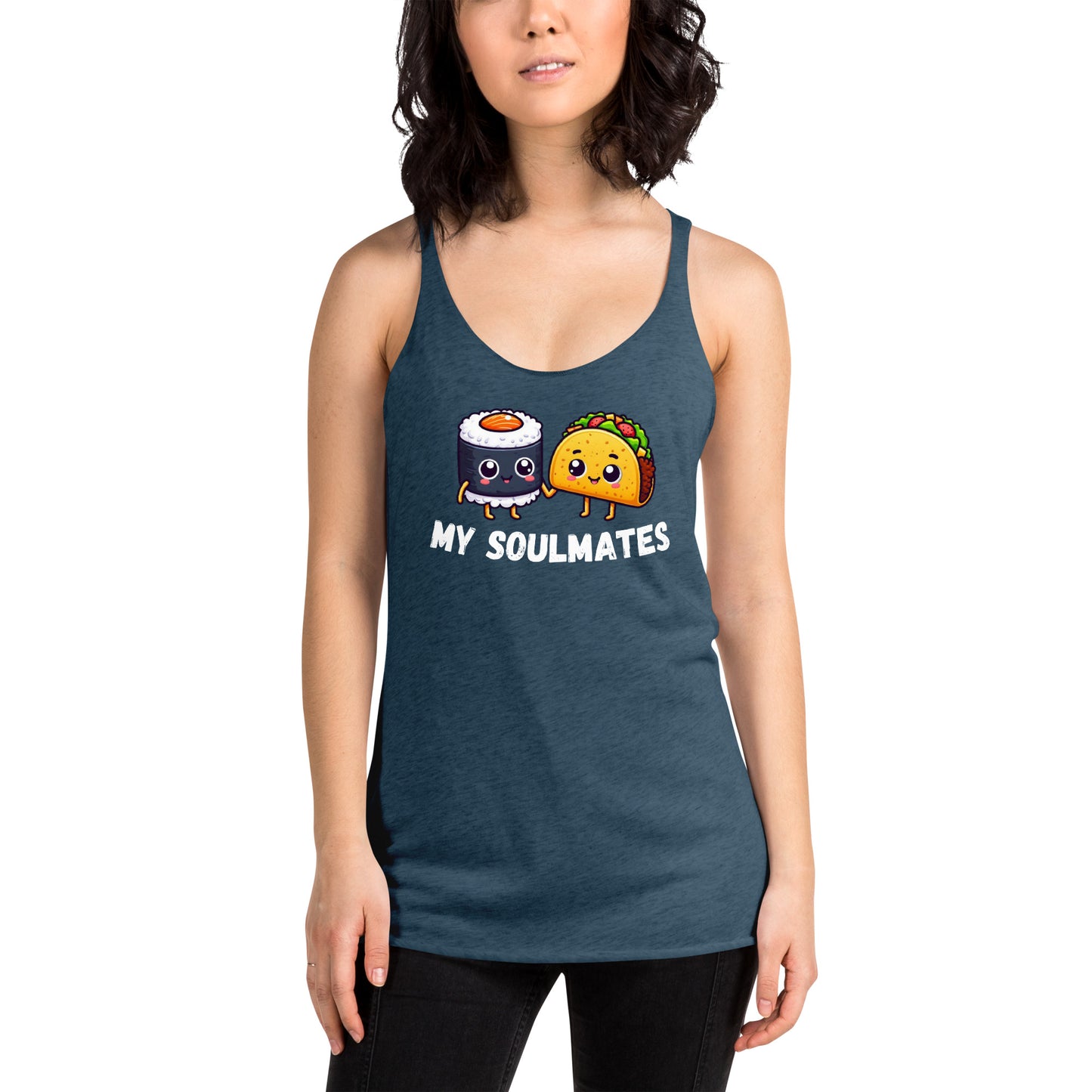 Women's Racerback Tank, Sushi and Taco My Soulmates_white letters