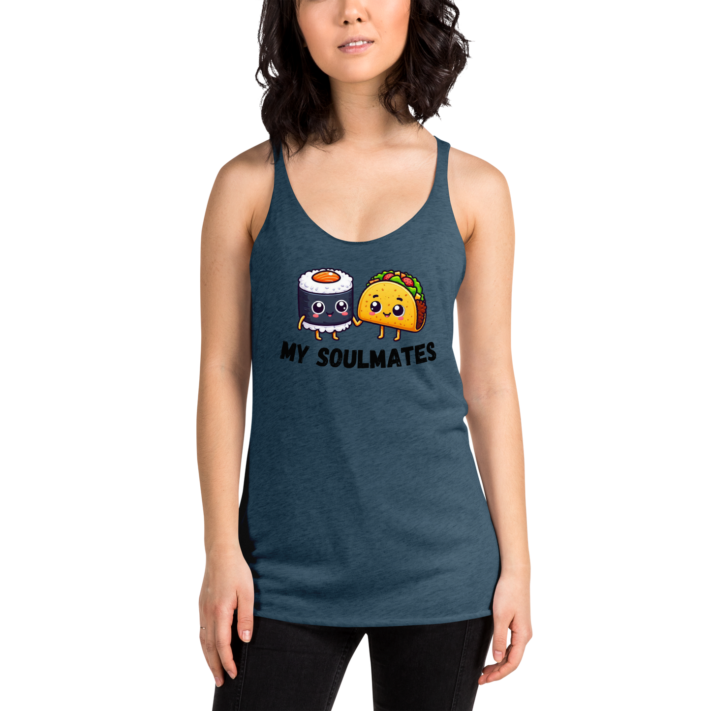 Women's Racerback Tank, Sushi and Taco My Soulmates_black letters