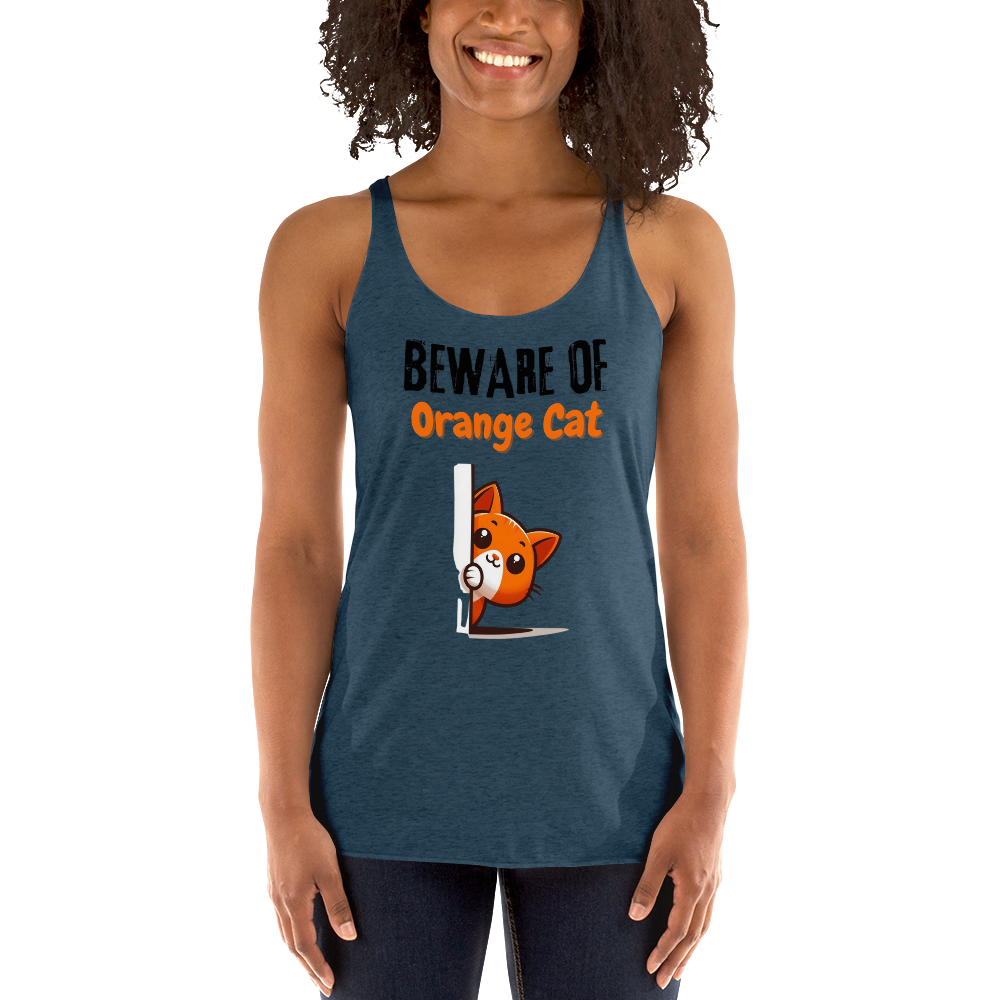 Women's Racerback Tank, Beware of Orange Cat_black letters