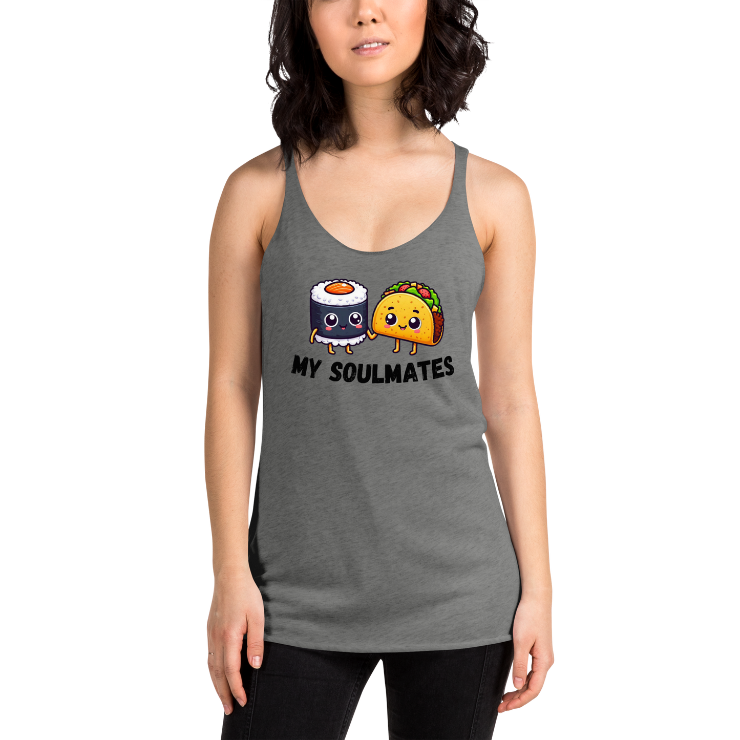 Women's Racerback Tank, Sushi and Taco My Soulmates_black letters