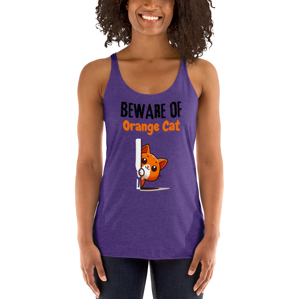 Women's Racerback Tank, Beware of Orange Cat_black letters