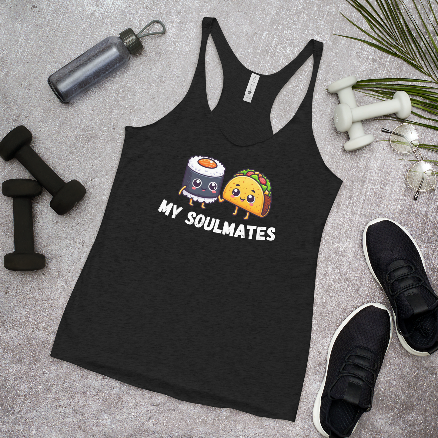 Women's Racerback Tank, Sushi and Taco My Soulmates_white letters