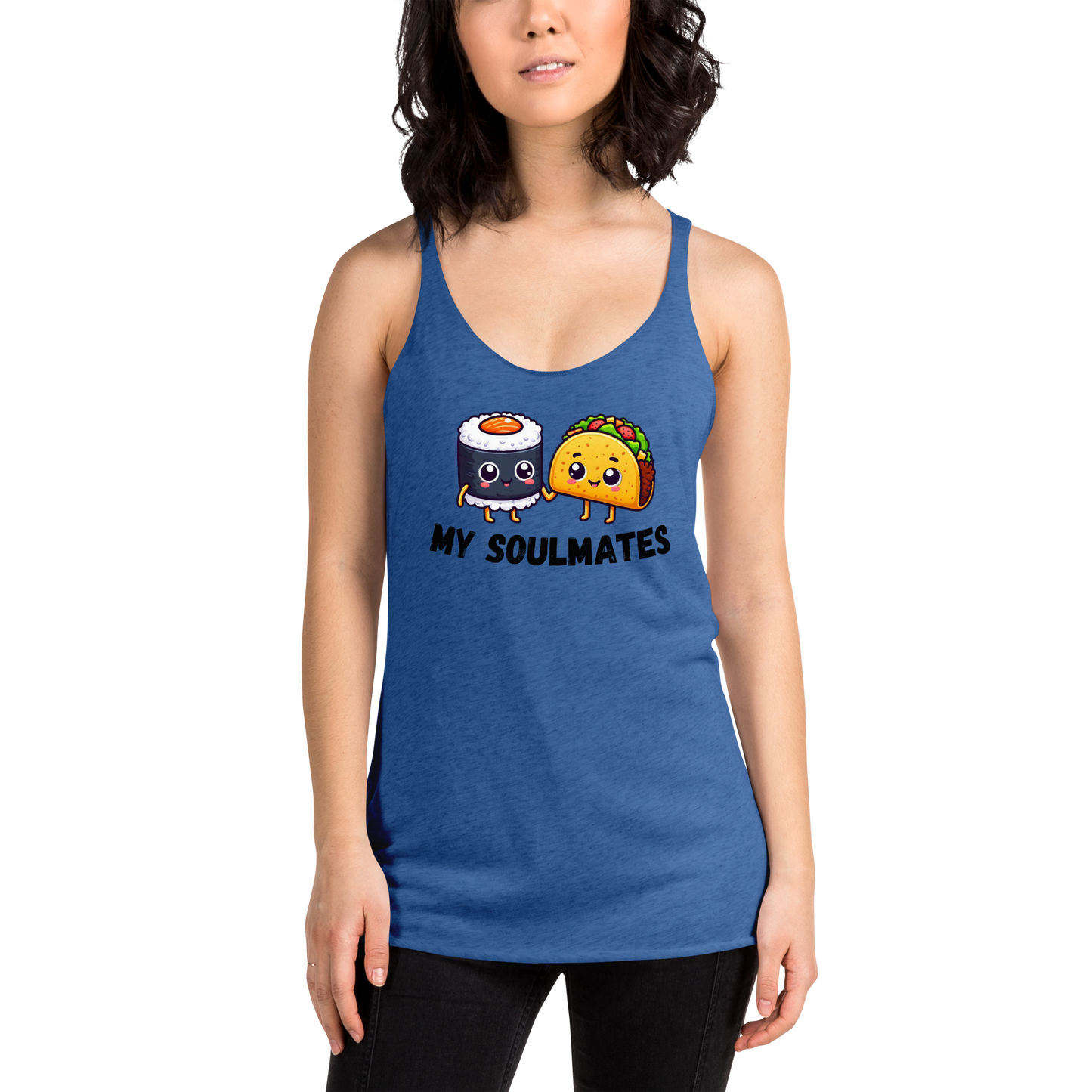 Women's Racerback Tank, Sushi and Taco My Soulmates_black letters