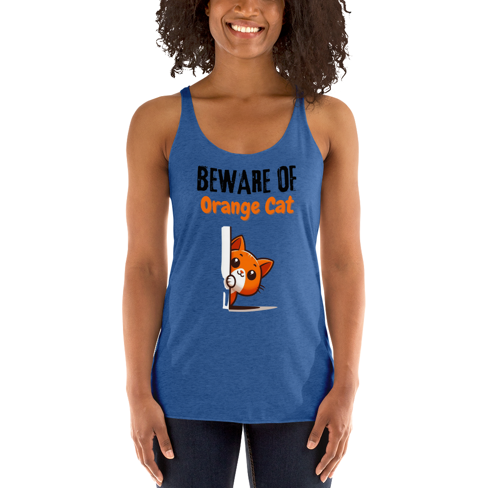 Women's Racerback Tank, Beware of Orange Cat_black letters