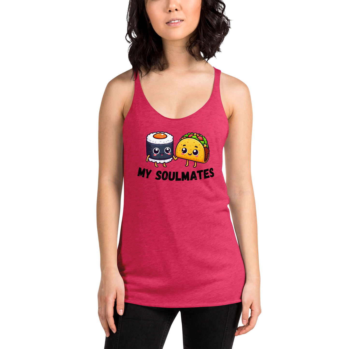 Women's Racerback Tank, Sushi and Taco My Soulmates_black letters