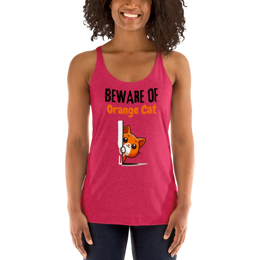 Women's Racerback Tank, Beware of Orange Cat_black letters