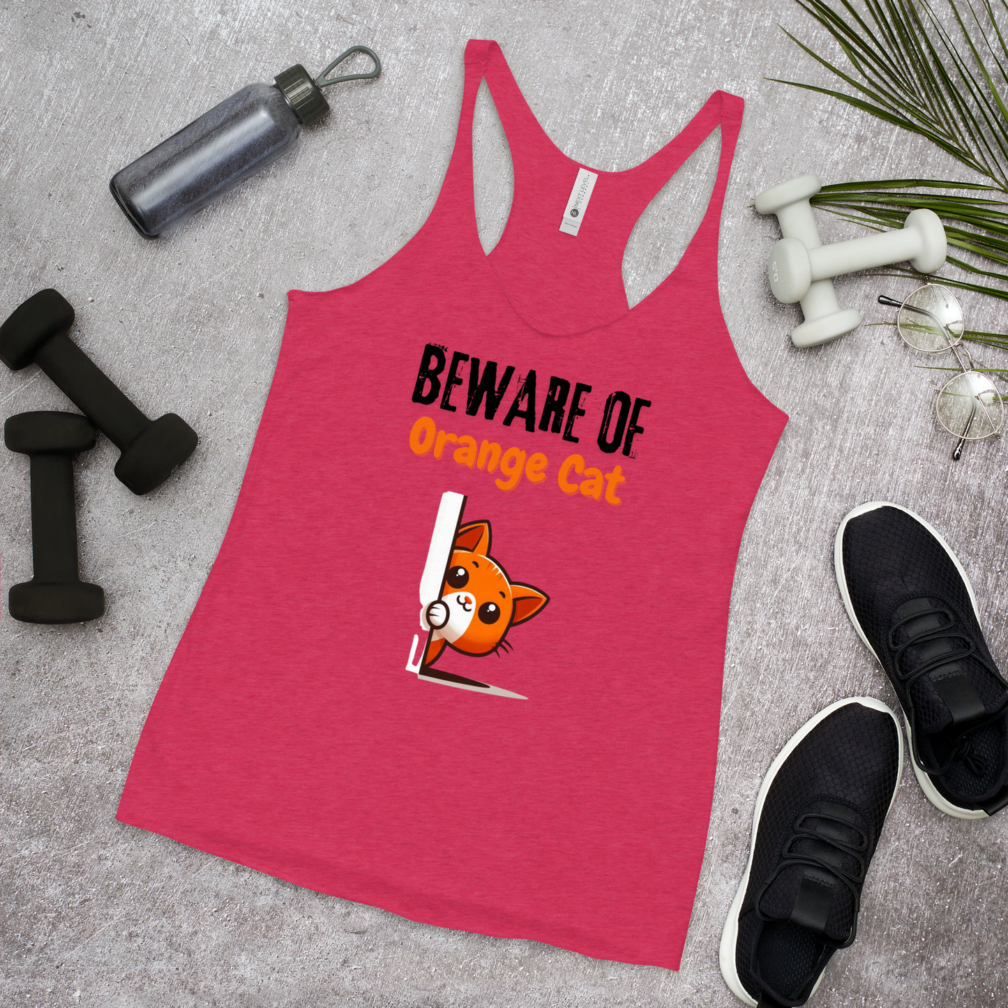 Women's Racerback Tank, Beware of Orange Cat_black letters