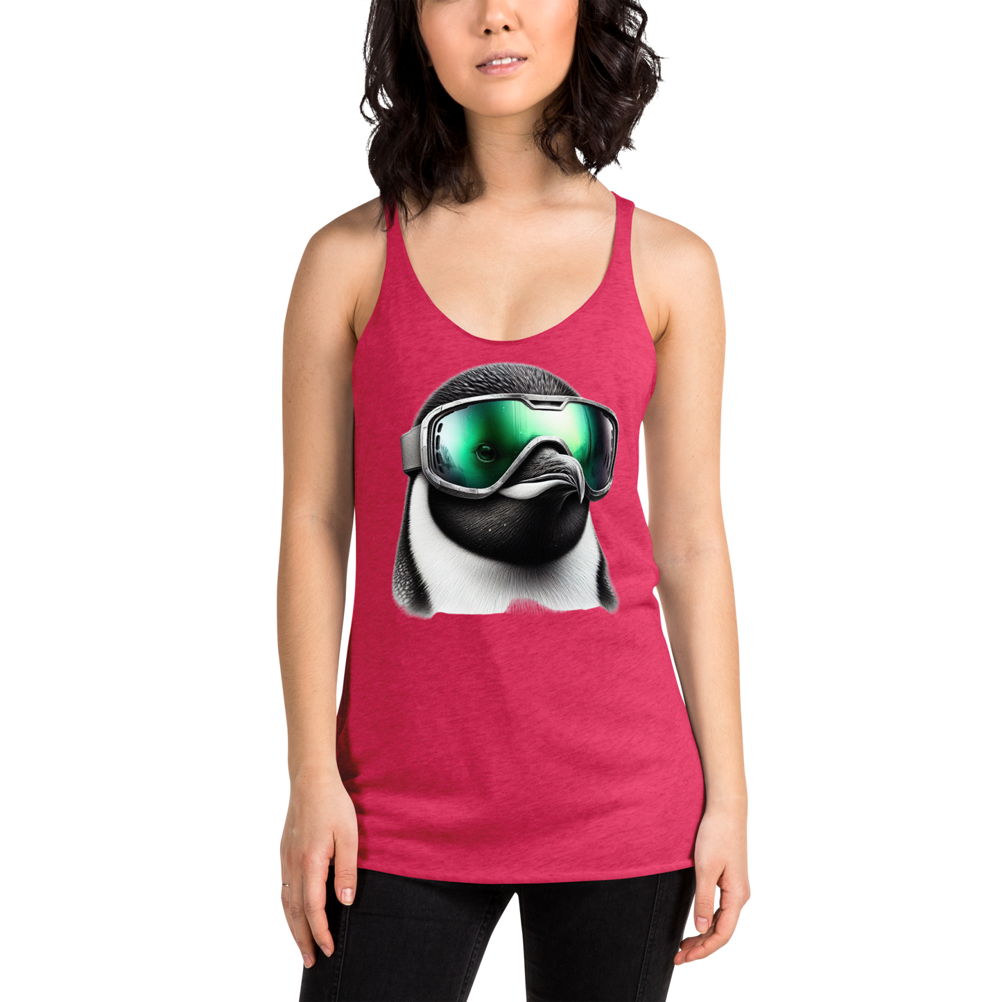 Women's Racerback Tank, Wild Series, Penguin Goggles