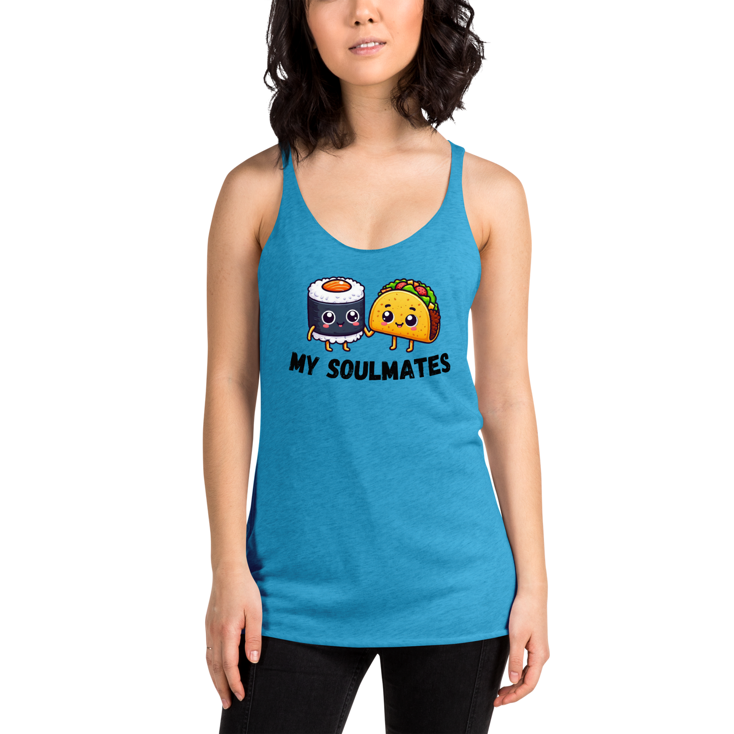 Women's Racerback Tank, Sushi and Taco My Soulmates_black letters