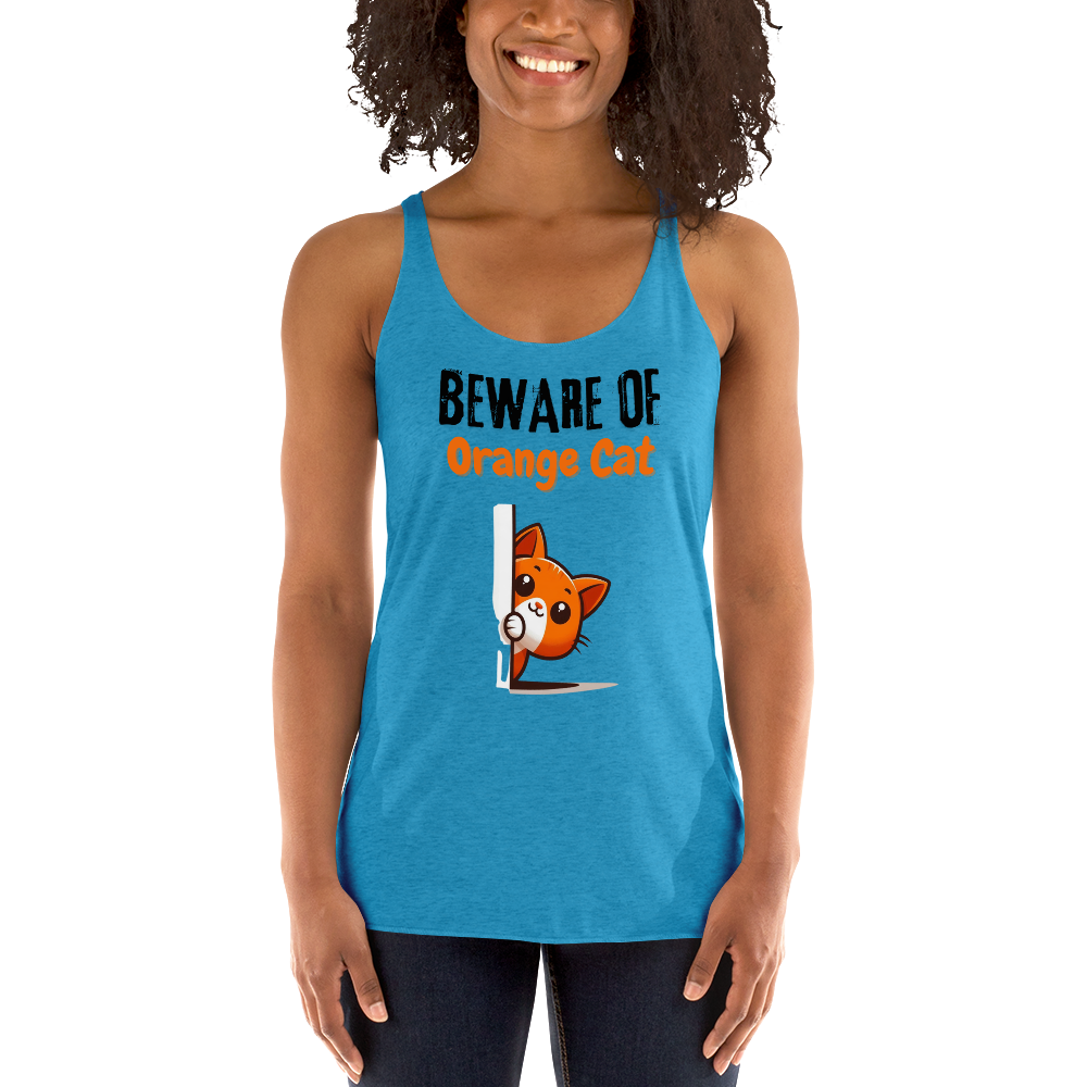 Women's Racerback Tank, Beware of Orange Cat_black letters