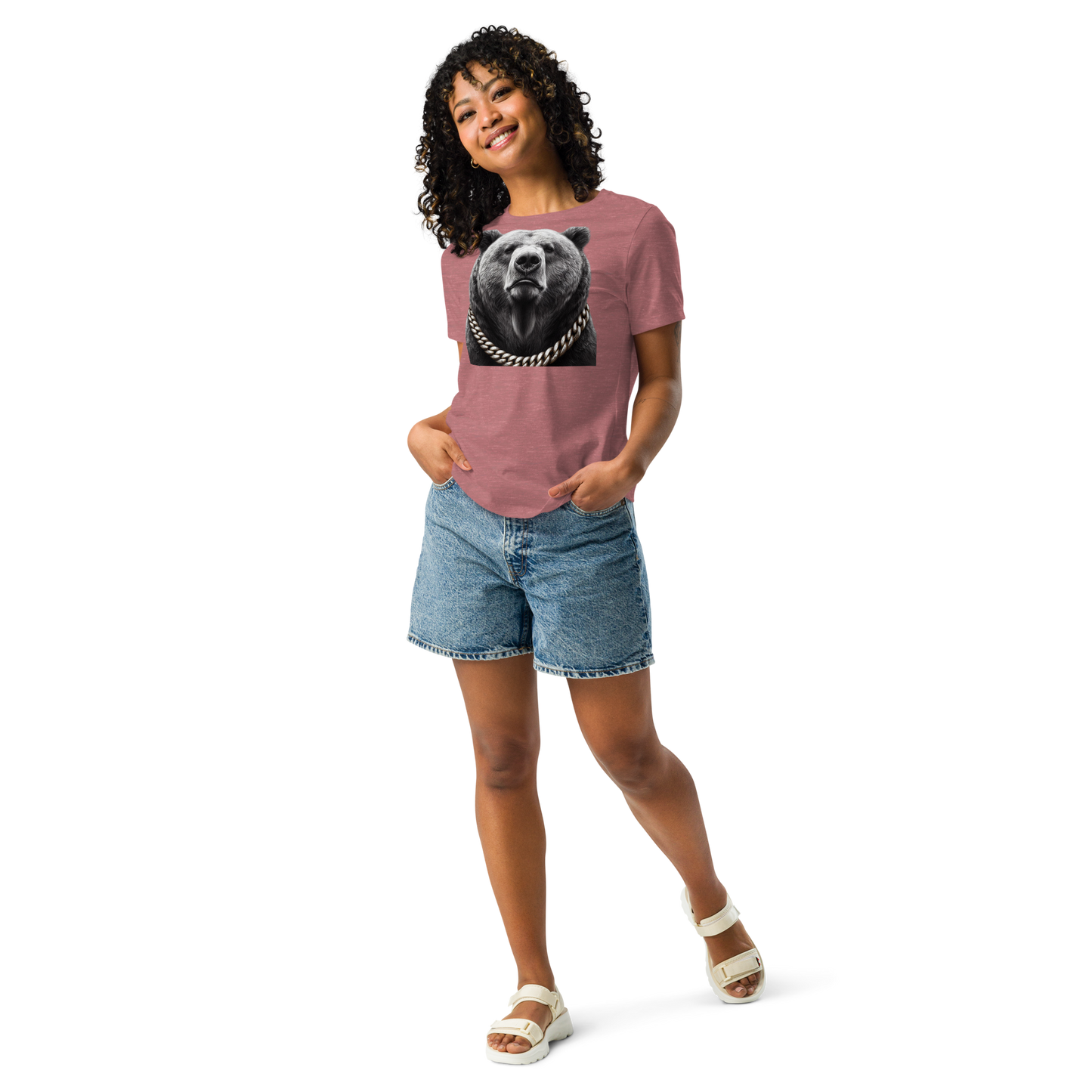 Women's Relaxed T-Shirt, Cali Grizzly Bear