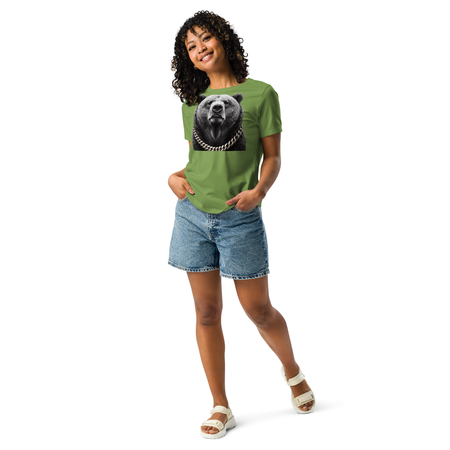 Women's Relaxed T-Shirt, Cali Grizzly Bear