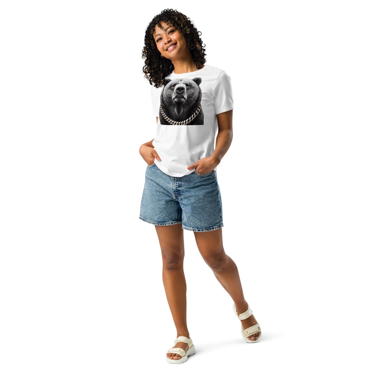 Women's Relaxed T-Shirt, Cali Grizzly Bear